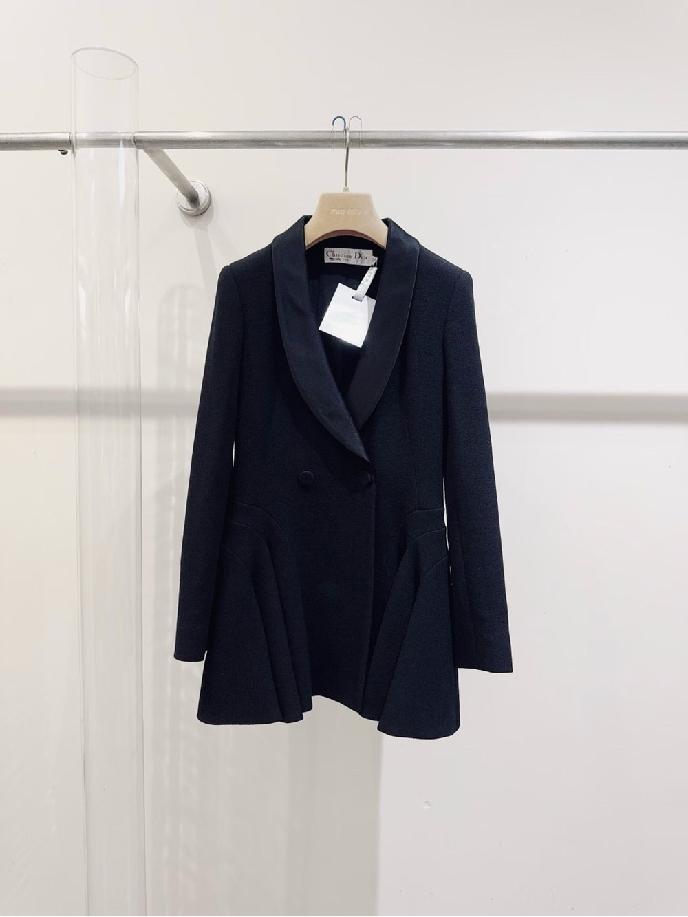 🚩steal Dior Black Tailored Peplum Blazer with Shawl Collar
